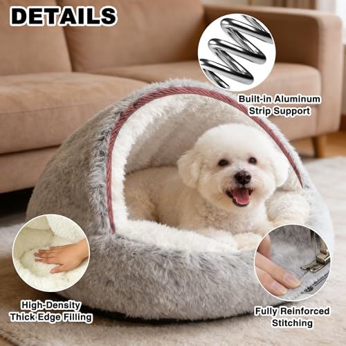 Cat Beds for Indoor Cats - Self Warming and Calming Small Dog Bed with Cover Cave, Cat Cave Bed for Puppy and Kitty,Cozy Fluffy Pet Beds for Small Dogs, Waterproof Bottom Washable 26×26inch - size: 65cm-gray