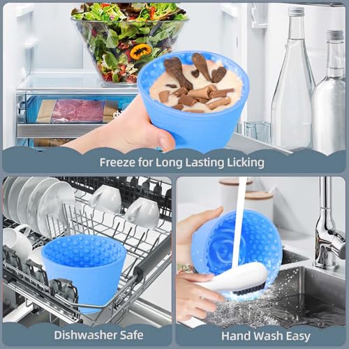 Dog Slow Feeder Lick Bowl, Non-Slip Licking Treat Dispenser, Slow Feeder Dog Bowls for Small Medium Large Breed Dogs, Anxiety Relief & Anti-Choking, BPA Free Silicone (Light Blue, 1.6 Cup) - color: Light Blue