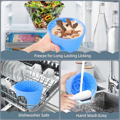 Dog Slow Feeder Lick Bowl, Non-Slip Licking Treat Dispenser, Slow Feeder Dog Bowls for Small Medium Large Breed Dogs, Anxiety Relief & Anti-Choking, BPA Free Silicone (Light Blue, 1.6 Cup) - color: Light Blue