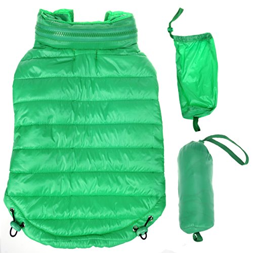 Pet Life ® Sporty Avalanche Lightweight Adjustable Folding Fall and Winter Dog Coat Jacket with Concealed Zippered Pop-Out Hood - color: Green, size: Large