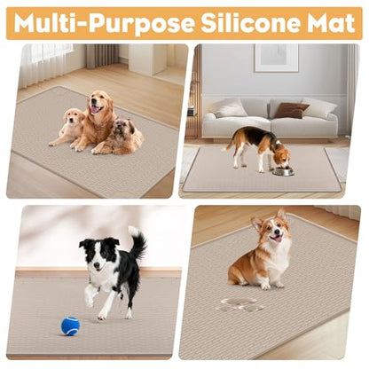 50" x35" Pee Pad Holder for Dogs Puppy Pad Holder Large Silicone Pee Tray for Dog Training Floor Protection Raised Edge Dog Potty Tray, No Pee Pads(Khaki) - color: 50" X35"khaki