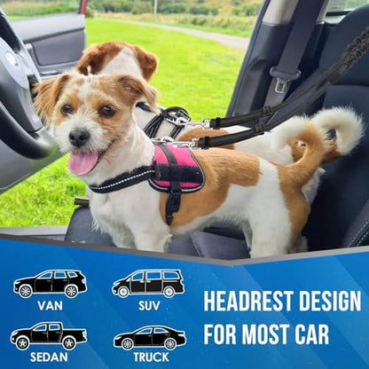 Dog Seat Belt for Car, Dual Pet Vehicle Headrest Restraint Safety Seatbelt,Two Dog Leash No Tangle Dog Car Leash Seat Belt,Duty Adjust Elastic Connect Harness in Vehicle Travel(Black) - color: Black