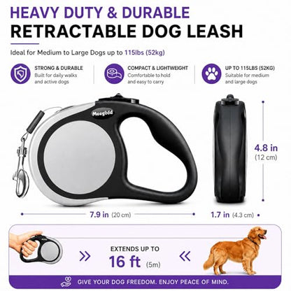 Heavy Duty Retractable Dog Leash-16ft Strong & Durable Walking Leash for S to L Dogs up to 45/115 lbs, Upgraded Lock System, Non Slip Grip, Tangle Free (Grey, Medium-Large Sized) - color: GREY, size: Medium/Large