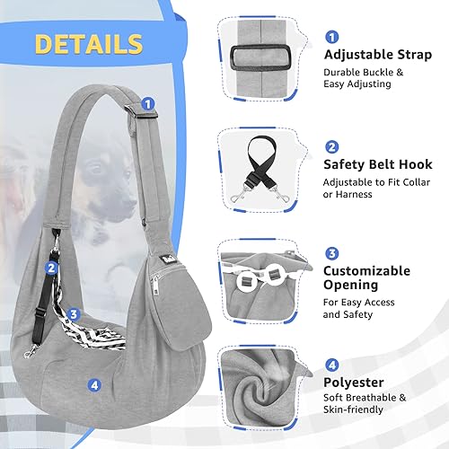 SlowTon Dog Carrier Sling - Thick Padded Shoulder Strap Adjustable Dog Carriers for Small Dogs, Puppy Carrier Purse for Pet Cat with Front Zipper Pocket Safety Belt Machine Washable (Light Gray, M) - color: D-Light Grey Knitted Fabric