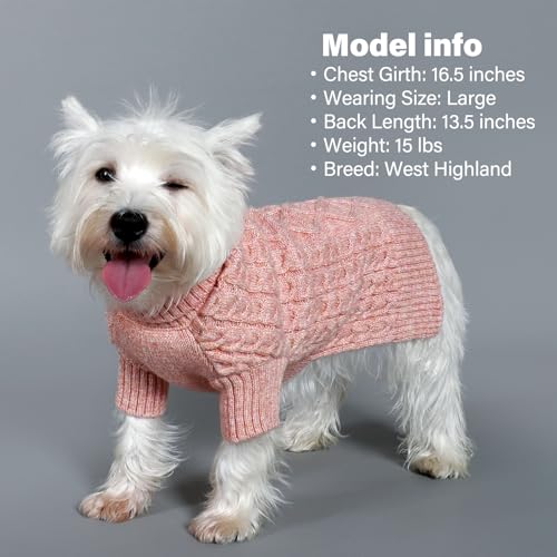 KYEESE Dog Sweater with Classic Cable Knit Long Sleeve Knitwear Dogs Clothes, Warm Turtleneck Pet Coats Soft Dog Sweater for Small Dogs, Pink, Small - color: 09# Pink, size: Small (6-9lbs)