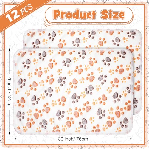 Tegeme 12 Pcs Pet Blankets 30 x 20 Inch Soft Fluffy Fleece Dog Cat Warm Paw Print Pattern Blankets Flannel Throw for Pets Dog Puppy Cat(White) - color: White, size: 30 x 20 Inch