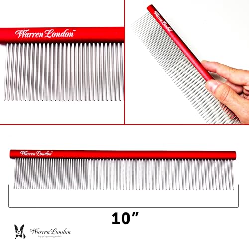 Warren London Detangling Strong Comb for Dogs | 10 inches | Comfort Control Durability and Detail for Small Medium Large Dogs | Ergonomic Dog Cat Grooming Pet Supplies Deshedding Mat Tool - style: Detangling Strong Comb