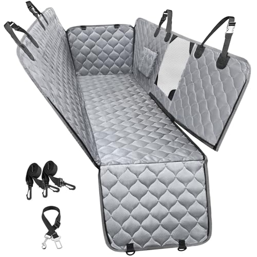 PETICON Dog Car Seat Cover with Mesh Window, 100% Waterproof Pet Seat Cover for Back Seat, Scratchproof Dog Hammock for Cars, Trucks, SUVs, Jeeps (Gray) - color: gray