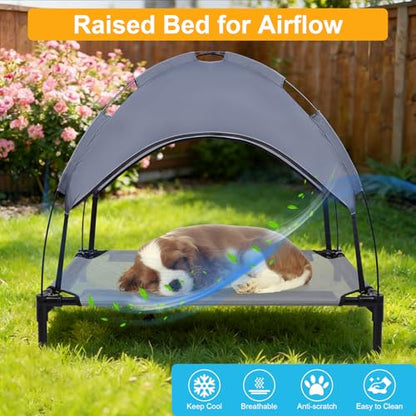 34.3'' Outdoor Elevated Dog Bed with Canopy, Raised Dogs Bed Small Medium Size Dogs with Four Ice Pack, Breathable Cooling Dog Cot Beds, Outdoor Dog Hammock Bed, Outside Pet Bed(Small) - size: Small(34.3"L x 21.78"W x 7"Th)