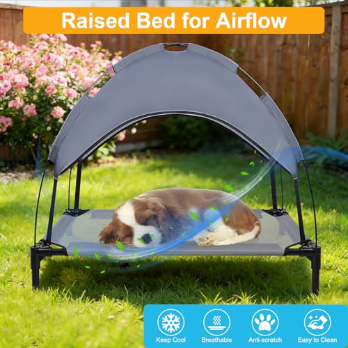 34.3'' Outdoor Elevated Dog Bed with Canopy, Raised Dogs Bed Small Medium Size Dogs with Four Ice Pack, Breathable Cooling Dog Cot Beds, Outdoor Dog Hammock Bed, Outside Pet Bed(Small) - size: Small(34.3"L x 21.78"W x 7"Th)