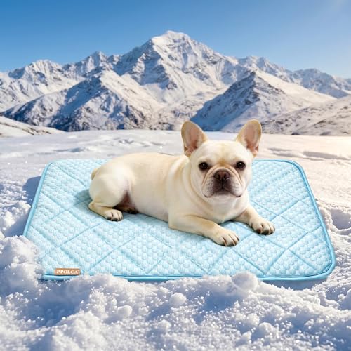 PPOLCA Waterproof Cooling Mat for Medium Dogs - Q-MAX>0.5, Thin Memory Foam Kennel Dog Crate Bed, Portable Non-Slip & Machine Washable Dog Pad for Indoor & Outdoor 21x29, Light Blue - color: Light Blue, size: 21x29