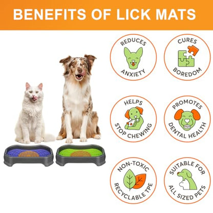 Neater Pets Neat-LIK Dog Lick Mat w/Mess-Proof Tray, Lick Mat for Dogs, Cats, Puppy, Reduces Anxiety & Boredom, Peanut Butter Slow Feeder, Interactive Treat Licking Pad (Purple & Green/Gunmetal) - color: Purple & Green Mats w/ Gunmetal Tray