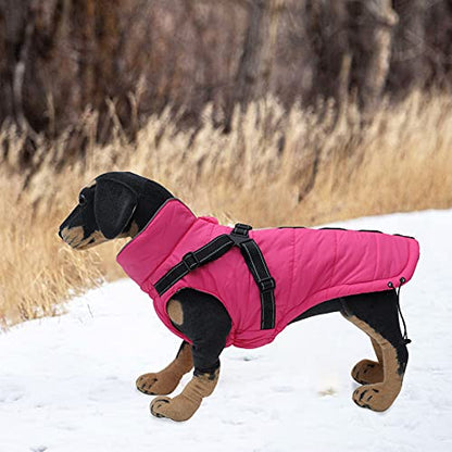 Geyecete Waterproof Dog Jacket with Harness Traction Belt, Pink, Medium-Small, Autumn & Winter - color: Pink, size: Small