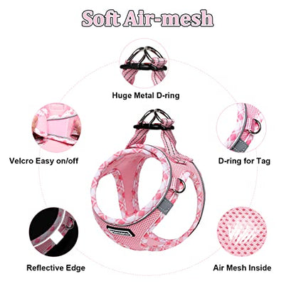 Mercano Soft Mesh Dog Harness and Leash Set, Step-in Reflective Breathable Lightweight Vest Harnesses with Safety Buckle for Small Dogs, Cats (Pink, XL) - color: Pink, size: XL (Chest: 19.5"-21.5")