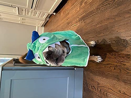BoxDog Wearable Microfiber Dog Towel with Monster Hoodie | Soft Dog Bathrobe (Medium) - color: Green Monster, size: Medium