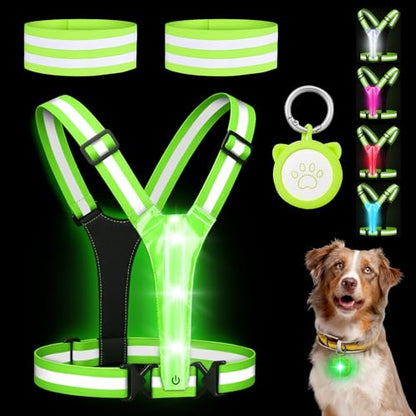 LED Reflective Vest Safety Gear, High Visibility Reflective Running Gear for Dog Walking Running Cycling, Adjustable for Men Women Kids - Reflective Armband and Dog Light with USB Rechargeable - style: Vest and silicon rubber Pet light