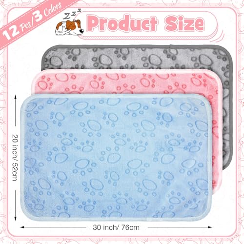 Tegeme 12 Pcs Pet Blankets 30 x 20 Inch Soft Fluffy Fleece Dog Cat Warm Paw Print Pattern Blankets Flannel Throw for Pets Dog Puppy Cat(Pink,Gray,Blue) - color: Pink,gray,blue, size: 30 x 20 Inch