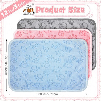 Tegeme 12 Pcs Pet Blankets 30 x 20 Inch Soft Fluffy Fleece Dog Cat Warm Paw Print Pattern Blankets Flannel Throw for Pets Dog Puppy Cat(Pink,Gray,Blue) - color: Pink,gray,blue, size: 30 x 20 Inch