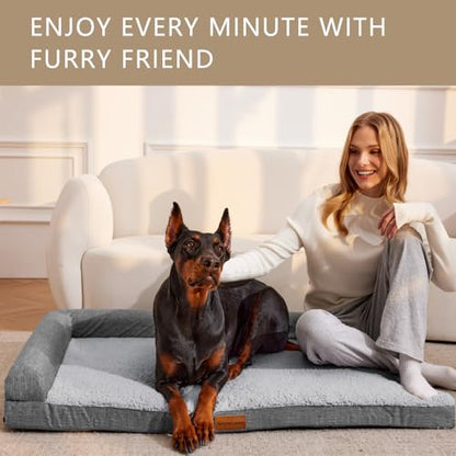 Patas Lague Orthopedic XL Dog Bed Large Sized Dog 42''X28'', Waterproof L Bolster Big Large Pet Sofa Beds with Removable Washable Cover, Soft Pet Couch Crate Mat with Nonskid Bottom, Grey - color: Grey, size: 42"L x 28"W x 3.5"Th
