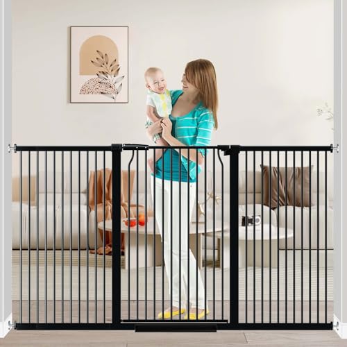 Fairy Baby 40.5" Extra Tall Baby Gate for Stairs, 65.8"-72.2" Extra Wide Long Dog Pet Gate Indoor for House, Safety Child Toddler Gate, Metal Auto Close Doggie Puppy Gates Barrier for Doorway, Black - color: Black, size: 65.8"-72.2"