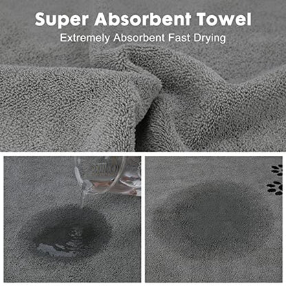 2Pieces Microfiber Pet Bath Towel Dog Towel.Dog Towel Soft Absorbent Drying for Small Medium Large Dogs and Cats with Great for Bathing and Grooming (35 x 20 Inch Grey) - color: Grey
