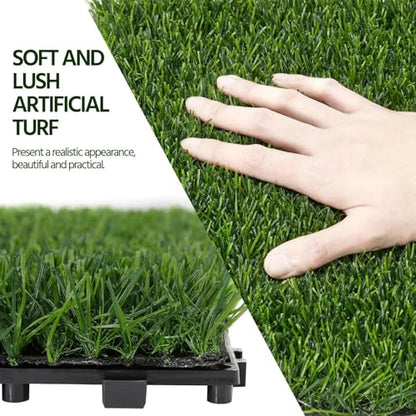 Interlocking Artificial Grass Tiles Self Draining Fake Turf Squares for Patio Balcony Outdoor Flooring Dog Potty Mat Indoor Deck Garden Green 12pcs - size: 12pcs