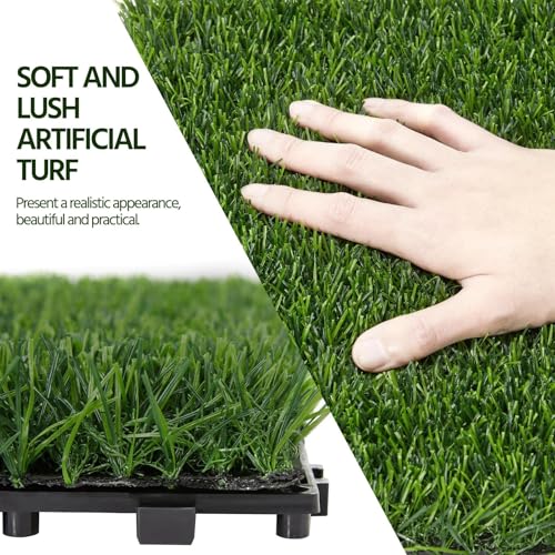 Interlocking Artificial Grass Tiles Self Draining Fake Turf Squares for Patio Balcony Outdoor Flooring Dog Potty Mat Indoor Deck Garden Green 24pcs - size: 24pcs