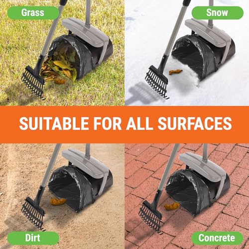 Pupzle Dog Pooper Scooper with Bag Attachment, 40" Long Handle Pooper Scooper for Large Dogs, Dog Poop Scoop for Yard, Large Capacity Swivel Bin and Rake, Lavender Scented Bags (Grey) - color: Grey