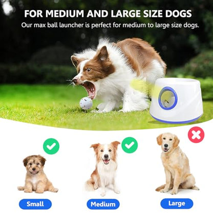 Automatic Dog Ball Launcher, Dog Ball Throw Launcher, 3 Adjustable Distance 20-45FT, with 6 2.3-inch ETPU Balls, for Small/Medium Dogs, Indoor and Outdoor Interactive Toys