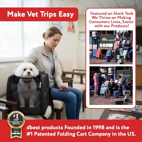 dbest products Pet Smart Cart, Medium, Black, Rolling Carrier with wheels soft sided collapsible Folding Travel Bag, Dog Cat Airline Approved Tote Luggage backpack - color: Black, size: 21.0"L x 12.0"W x 16.0"H, style: Carrier on wheels