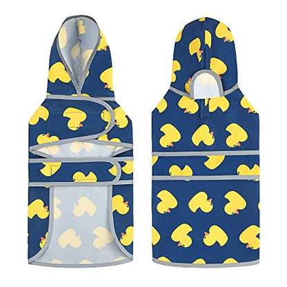 Dog Raincoat for Medium Dogs Waterproof Jacket Hooded Rain Coats with Reflective Strips Leash Hole & Poncho Adjustable Fit (Duck,M) - color: Blue Duck, size: Medium
