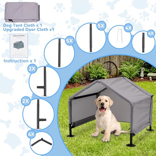 Dog Tent Shade Shelter Outdoor for Small Medium Dogs, Waterproof Sun Protection Pet House for Dogs, Small Animals and Livestock, Pet Canopy with Upgraded Doors and Ground Nails 29.5 * 25.6 inches