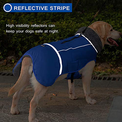 QBLEEV Warm Dog Coat - Reflective & Waterproof Winter Jacket, Turtleneck Pet Clothes with Thick Fleece Lining for Small to Large Dogs - color: Blue, size: Medium