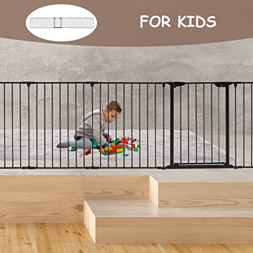 196" Extra Wide Baby Gate Metal Safety Playpen - Fireplace Fence for Toddler/Pet/Dog, Max Length 196", 8-Panel (30" H, Black) - size: 196" Wide, 8-Panel (30" H)