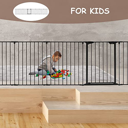 196" Extra Wide Baby Gate Metal Safety Playpen - Fireplace Fence for Toddler/Pet/Dog, Max Length 196", 8-Panel (30" H, Black) - size: 196" Wide, 8-Panel (30" H)