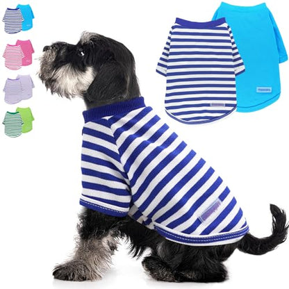 2 Pieces Stripe Dog Clothes for Small Dogs Summer Dog Shirt Cute Soft Puppy Clothes Bresthable Chihuahua Cat Clothes XS~XXL Pet Clothing (Blue, XX-Large) - color: blue, size: XX-Large