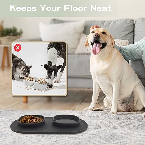 Dog Food Bowls Pet Bowls & Dog Water Bowls with No-Spill and Non-Skid, Feeder Bowls with Dog Bowl Mat for Small Medium Large Size Dogs Cats Puppy Pets, Dog Dishes (Grey) - color: Grey