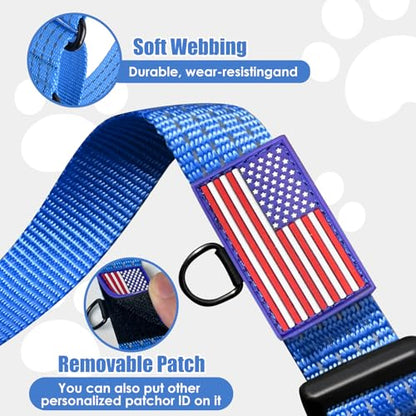 Martingale Dog Collar, Reflective No Pull Training Collar with Quick Release Buckle & USA Flag, Heavy-Duty Nylon, Adjustable for Small Medium Large Dogs (M,Blue with Flag - color: Blue with Flag, size: M (1" x 15.5"-19.5")
