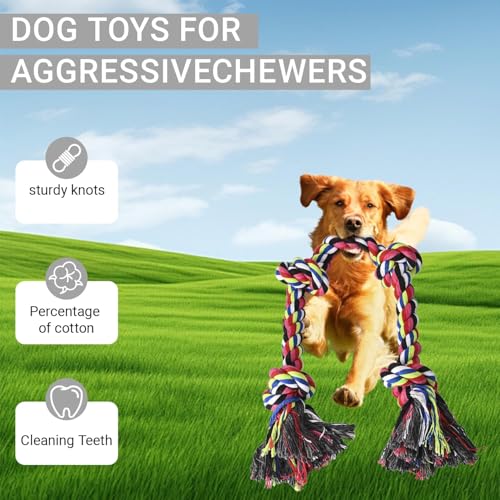 Heavy Duty Dog Rope Toys for Aggressive Chewers, Tough Tug of War Dog Toys for Large, Medium & Small Dogs - color: red