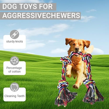 Heavy Duty Dog Rope Toys for Aggressive Chewers, Tough Tug of War Dog Toys for Large, Medium & Small Dogs - color: red