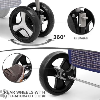 MoNiBloom 3 Wheels Pet Dog Cat Stroller for Small Medium Dogs Cats, Lightweight Foldable Jogger Stroller w/Storage Basket and Cup Holder, Plaid - color: Plaid