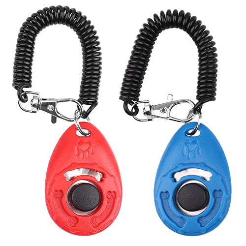 OYEFLY Dog Training Clicker with Wrist Strap Durable Lightweight Easy to Use, Pet Training Clicker for Cats Puppy Birds Horses. Perfect for Behavioral Training 2-Pack (Red and Blue) - color: Red and Blue