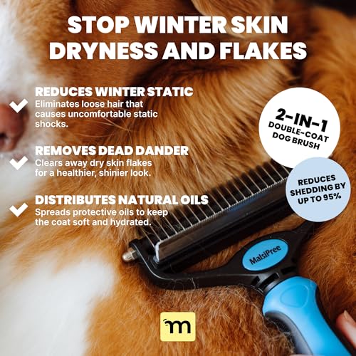 MalsiPree Dog Brush for Shedding - Large Blue, 2-in-1 Deshedding Rake | 2-in-1 deshedding brush & undercoat rake - dematting comb - Use for double-coated dogs, cats & heavy shedding - color: Blue