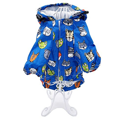 Dog Raincoat Hooded Leash Hole Waterproof Rain Coat Jacket Rainwear for Small Pet Cat Puppy (XS: Length - 10", Blue Animal) - color: Blue Animal, size: XS: Chest - 12", Length - 10"