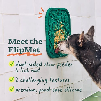 WOOF FlipMat Easy-to-Clean Lick Mat for Dogs + LickWells Pumpkin Butter - Dog Lick Mat Spread and Meal Topper for the FlipMat and LickMat
