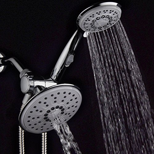 30-Setting 6 Inch Rain Shower Head with Handheld Shower Combo featuring Patented ON/OFF Pause Switch by Hydroluxe - Use Each Showerhead Separately or Both Together! Premium Chrome Finish - color: Gray Face