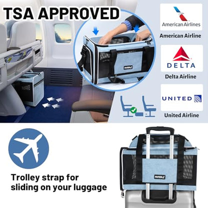 Cat Carrier Top-Expandable 18x11x11, United Delta American Airline Approved Dog Carrier, Soft Pet Carry-On Bag Underseat in Cabin, Puppy Air Travel Crate Kitten TSA Plane Carrying Case Blue - color: Blue