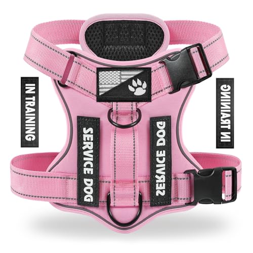 Reflective Dog Vest Harness with 5 PCS Patches, Adjustable Soft Oxford Pet Harness, Inner Layer Mesh, Prevent Pulling and Choking, Easy to Control for Small Medium Large Dogs - color: Baby Pink, size: X-Small (Pack of 1)
