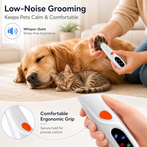 Dogs & Cats Paw Hair Trimmer, 2 Mode Electric Quiet Rechargeable Clipper with LED Light & 2 Wide Blades (0.8"), Waterproof for Paws, Ears, Face, Rump