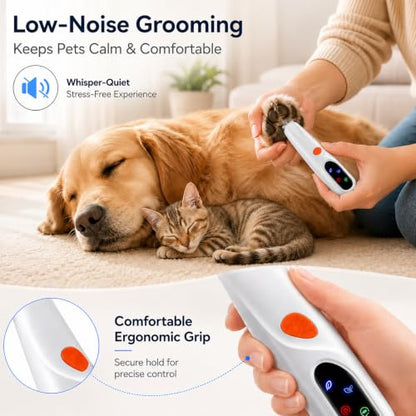 Dogs & Cats Paw Hair Trimmer, 2 Mode Electric Quiet Rechargeable Clipper with LED Light & 2 Wide Blades (0.8"), Waterproof for Paws, Ears, Face, Rump